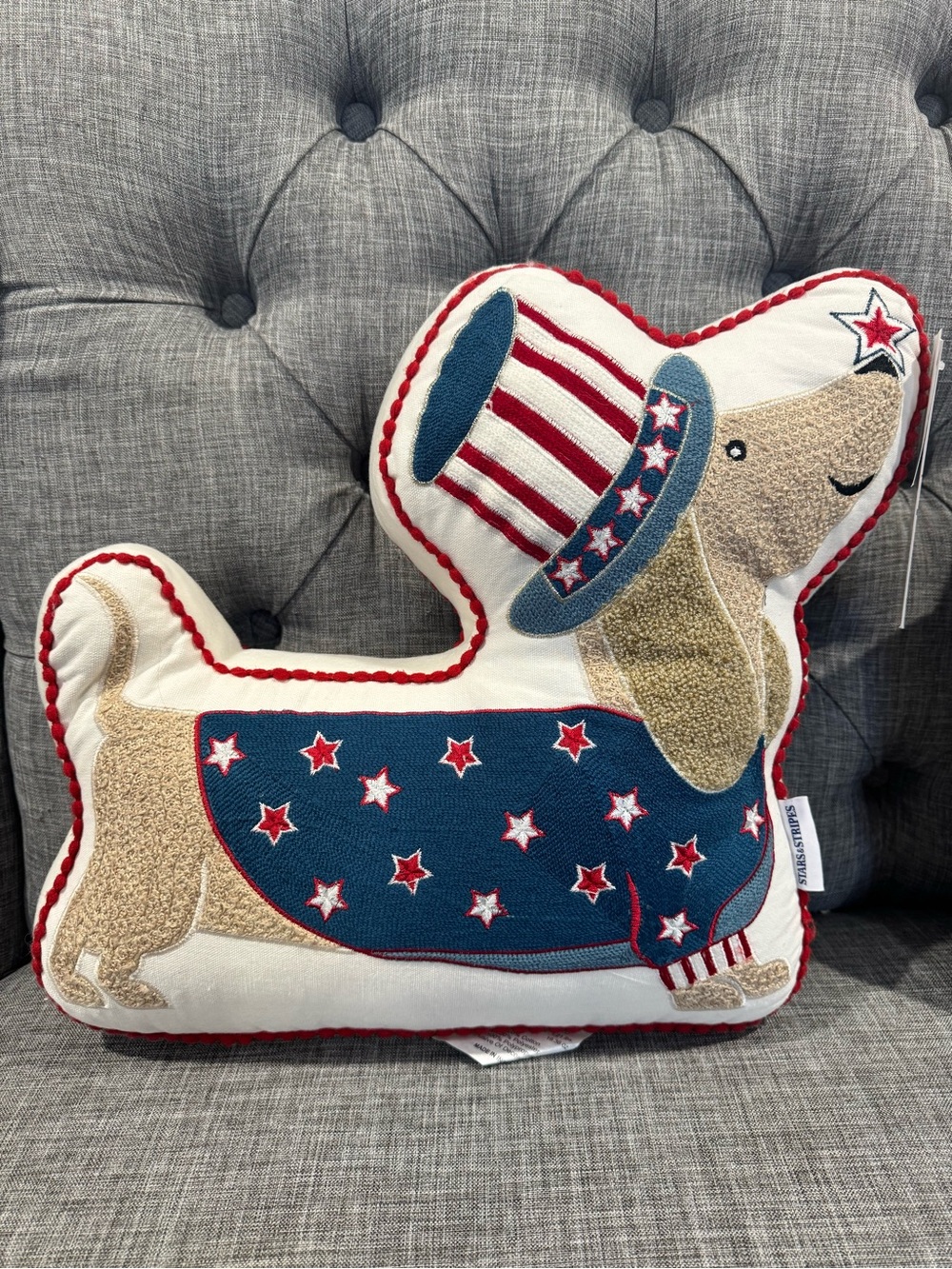 Patriotic Dachshund Holiday Pillow - Red, White & Blue